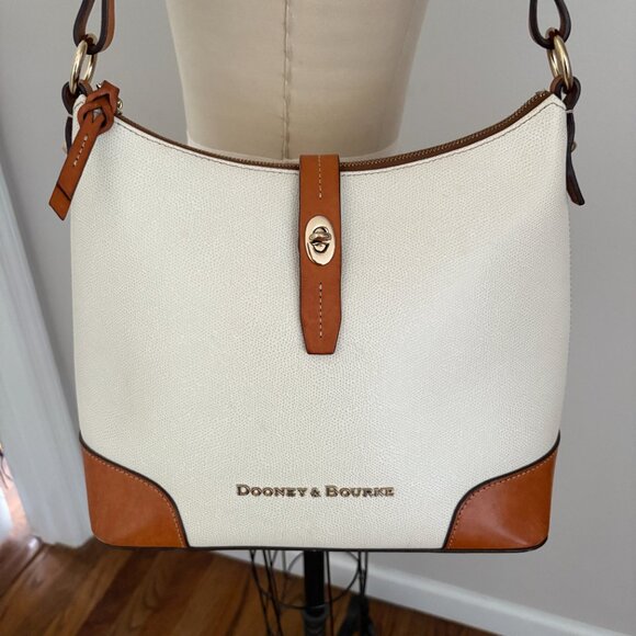 Dooney & Bourke Bone Color Turn Lock Key Shoulder Purse Hobo Leather Bag - Picture 2 of 16